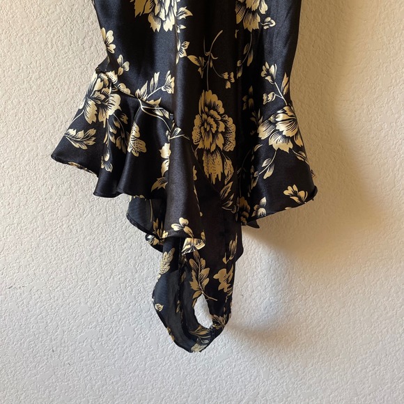 Vintage Black Satin Gold Floral Peplum Bodysuit Double Strap Lingerie - Picture 5 of 8